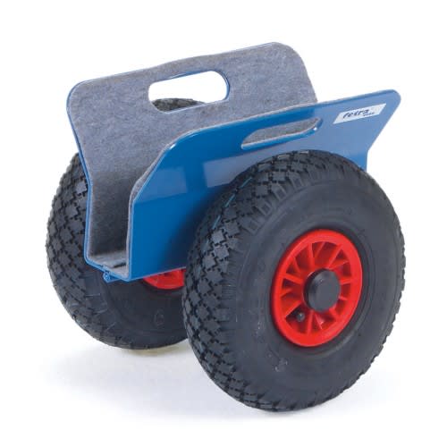 FETRA Plattenroller 4155 mit Klemmbreite 0 bis 60 mm und Tragkraft 250 kg, blauer Metallrahmen mit zwei großen schwarzen Reifen und rotem Felgen