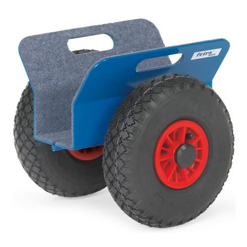 FETRA Plattenroller 4157 mit blauer Metallklemme, Klemmbreite 30 bis 95 mm, Tragkraft 250 kg, zwei große Luftreifen mit rotem Felgenstern