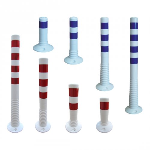 Flexipfosten UV in verschiedenen Größen und mit roten und blauen Reflexstreifen, flexible Absperrpfosten aus Kunststoff