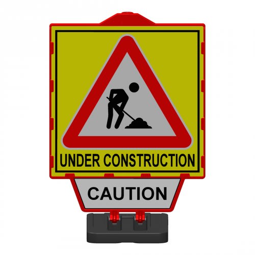 Klappschild SPEEDY ohne Folie mit Baustellensymbol und Warnhinweis Under Construction und Caution