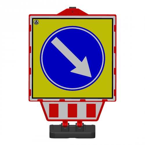Klappschild SPEEDY ohne Folie mit blauem Pfeil nach rechts unten auf gelbem Hintergrund und rotem Rahmen