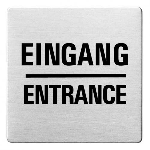 Textschild mit der Aufschrift Eingang und Entrance, ecken abgerundet, quadratisch