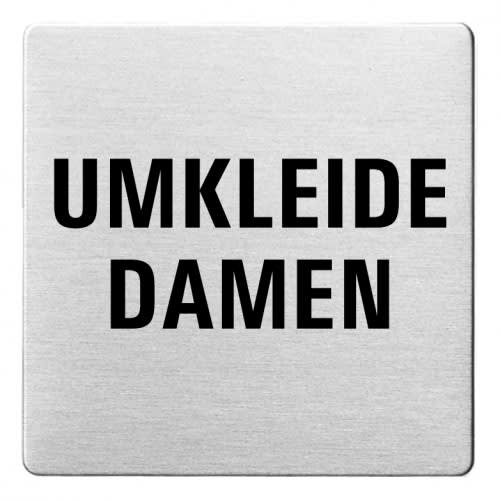 Textschild Umkleide Damen mit abgerundeten Ecken aus Metall