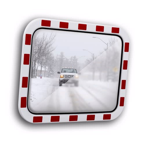 Verkehrsspiegel Anti-Frost und Allwetter TM-B mit rotem Rand zur Überprüfung von 2 Richtungen bei winterlichen Straßenverhältnissen