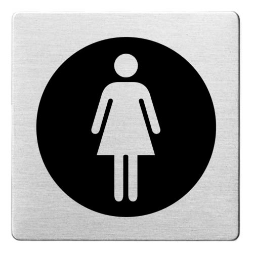 Piktogramm Damen Symbol in schwarzem Kreis auf quadratischem Schild mit abgerundeten Ecken
