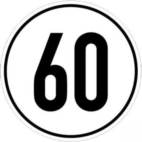 Geschwindigkeitsschild 60 km/h rundes Verkehrszeichen mit schwarzer Zahl 60 auf weißem Hintergrund und schwarzem Rand