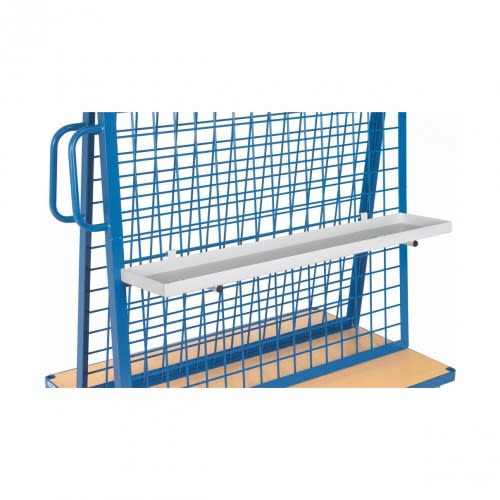 FETRA Materialwanne 1316 aus Metall mit Tragkraft 50 kg, montiert an blauem Gittergestell