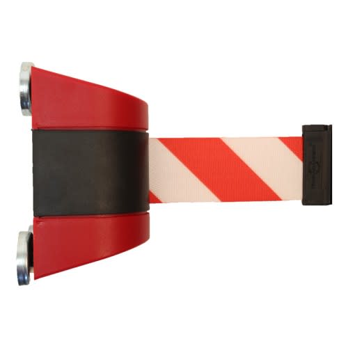 Wand-Gurtkassette MAGNETO mit rotem und weißem Absperrband und Magnetbefestigung