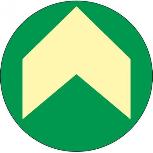 Antirutsch-Bodenmarkierungspunkt mit langnachleuchtendem Pfeil auf grünem Hintergrund