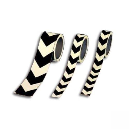 Warnmarkierungsband mit Richtungspfeil in Schwarz und Weiß, langnachleuchtend, auf Rolle