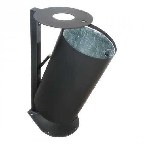 Rund-Abfallbehälter mit Ascher, Gaszugfeder und Pfosten, schwarzer Müllbehälter mit 3 + 60 Liter Fassungsvermögen