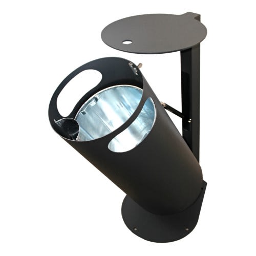 Rund-Abfallbehälter mit Ascher, 2-fach Einwurf, Gaszugfeder und Pfosten, Inhalt 3 + 60 Liter, schwarzer Metallmülleimer