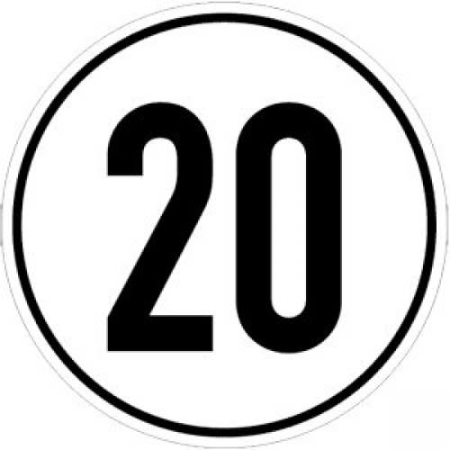 Geschwindigkeitsschild 20 km/h rundes Verkehrszeichen mit schwarzer Zahl 20 auf weißem Grund und schwarzem Rand