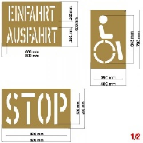 Schablonensatz 1 6 teiliges Set mit Schablonen für Einfahrt, Ausfahrt, Rollstuhl-Symbol und Stop