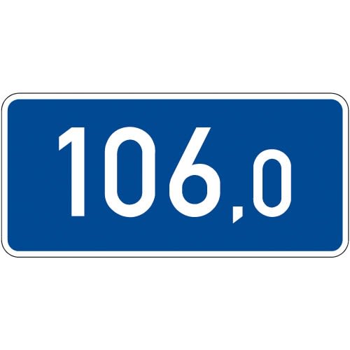 Kilometertafel 260/550 einseitig mit der Zahl 106,0 auf blauem Hintergrund