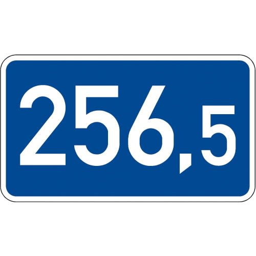 Kilometertafel 260/450 einseitig mit der Zahl 256,5 auf blauem Hintergrund