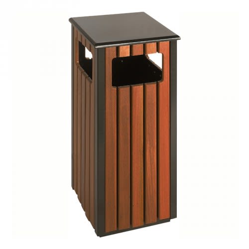 Viereckiger Abfallbehälter mit 4-fach Einwurf in Holzoptik, EKO - Inhalt 36 Liter