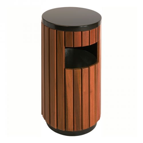 Runder Abfallbehälter mit 2-fach Einwurf in Holzoptik, EKO - Inhalt 33 Liter