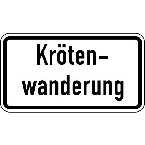 Verkehrsschild Krötenwanderung VZ 2535 weißes rechteckiges Schild mit schwarzem Rand und schwarzer Schrift