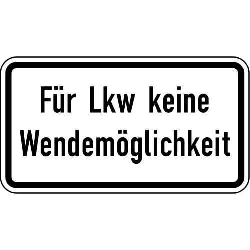 Verkehrsschild Für Lkw keine Wendemöglichkeit VZ 2425 weißes rechteckiges Schild mit schwarzem Rand und schwarzer Schrift