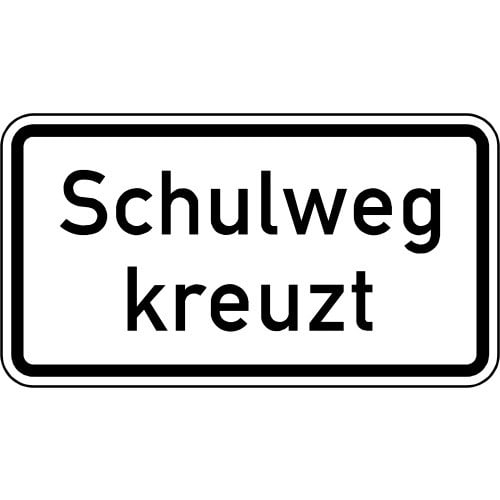 Verkehrsschild Schulweg kreuzt rechteckig weiß mit schwarzem Rand und schwarzer Schrift