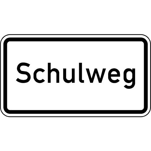 Verkehrsschild Schulweg rechteckig mit schwarzem Rand und Schrift
