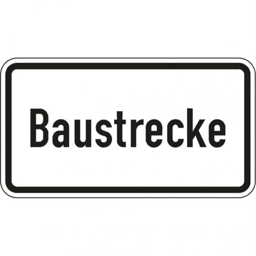 Verkehrsschild Baustelle mit Aufschrift Baustelle in schwarzer Schrift auf weißem Hintergrund mit schwarzem Rand
