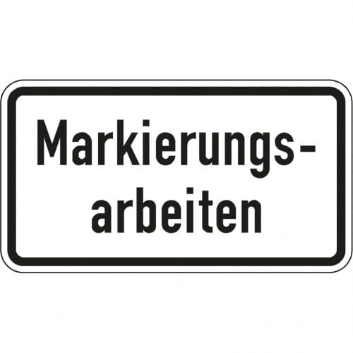 Verkehrsschild Markierungsarbeiten VZ 2114 rechteckiges weißes Schild mit schwarzem Rand und schwarzer Schrift
