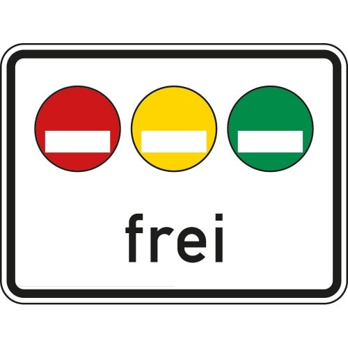 Verkehrsschild Freistellung vom Verkehrsverbot nach § 40 Abs. 1 Bundes-Immissionsschutzgesetz mit roten, gelben und grünen Plaketten frei
