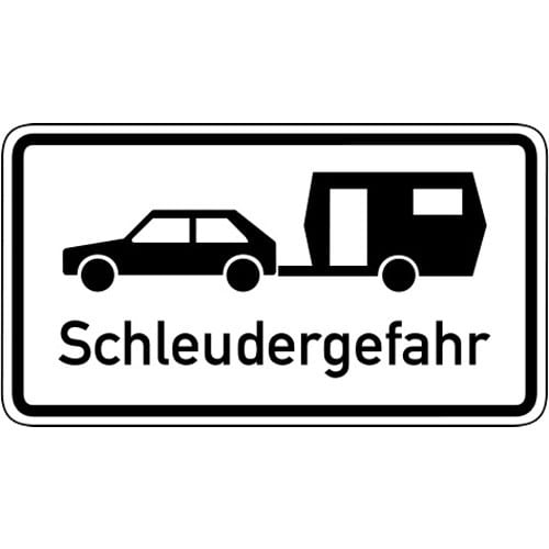 Verkehrsschild Schleudergefahr für Wohnwagengespanne mit Auto und Wohnwagen Symbol