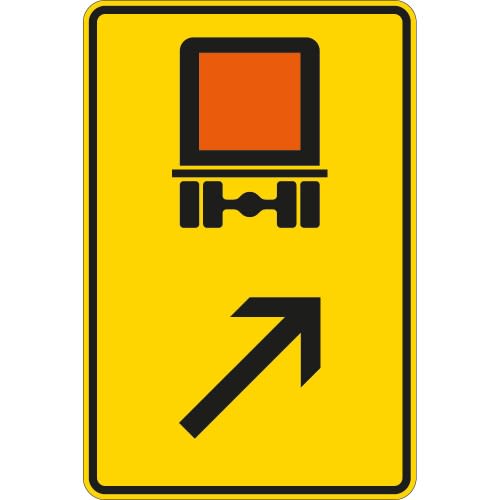 Wegweiser Verkehrsschild VZ 422-23 für kennzeichnungspflichtige Fahrzeuge mit gefährlichen Gütern, rechts einordnen