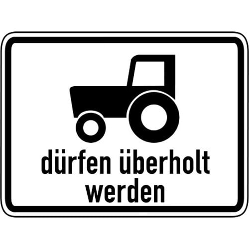 Verkehrsschild Kraftfahrzeuge und Züge bis 25 km/h dürfen überholt werden mit Traktor-Symbol