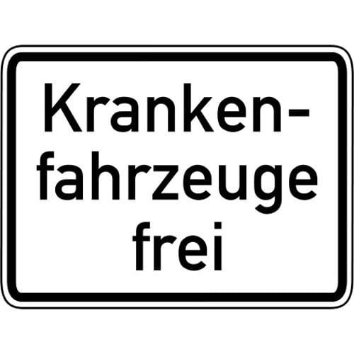 Verkehrsschild Krankenfahrzeuge frei VZ 1026-34 weiß mit schwarzem Rand und Schrift