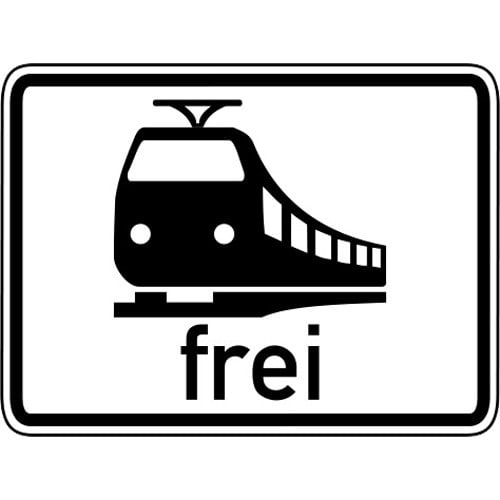Verkehrsschild Schienenbahn frei VZ 1024-15 mit Zug-Symbol und Schriftzug frei