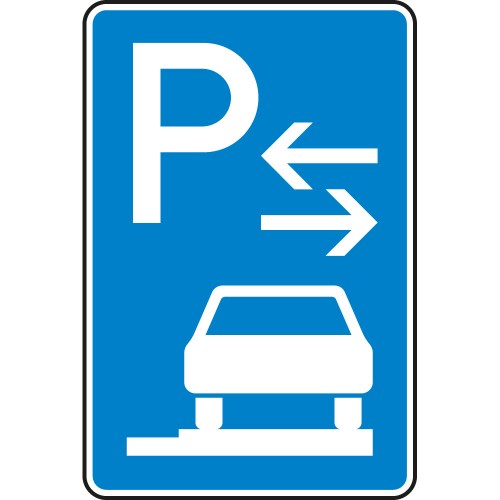 Verkehrsschild Parken ganz auf Gehwegen Mitte VZ 315-68 blau mit weißem P und Auto Symbol