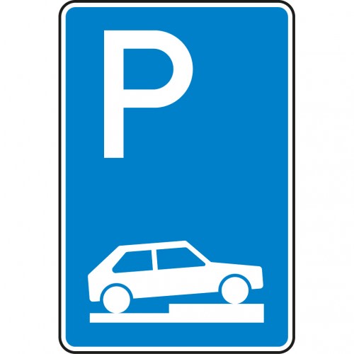 Verkehrsschild Parken halb auf Gehwegen VZ 315-75 blau mit weißem P und Auto Symbol