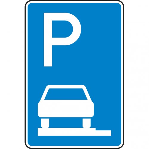 Verkehrsschild Parken ganz auf Gehwegen VZ 315-60 blau mit weißem P und Auto Symbol