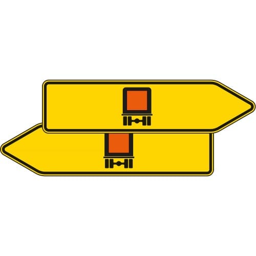 Doppelseitiger Pfeilwegweiser für kennzeichnungspflichtige Fahrzeuge mit gefährlichen Gütern, Verkehrsschild VZ 421-41
