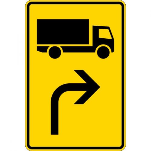 Vorwegweiser Verkehrsschild für Kraftfahrzeuge über 3,5 Tonnen mit rechtsweisendem Pfeil