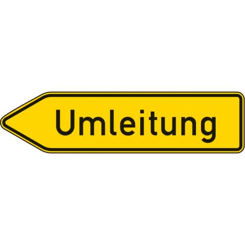 Umleitungswegweiser linksweisend gelbes Verkehrsschild mit schwarzem Rand und Schrift Umleitung