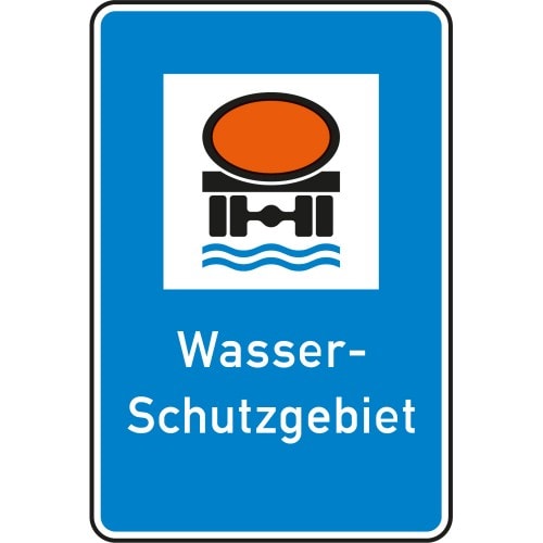 Verkehrsschild Wasserschutzgebiet VZ 354 blau mit Symbol und Schriftzug Wasser-Schutzgebiet