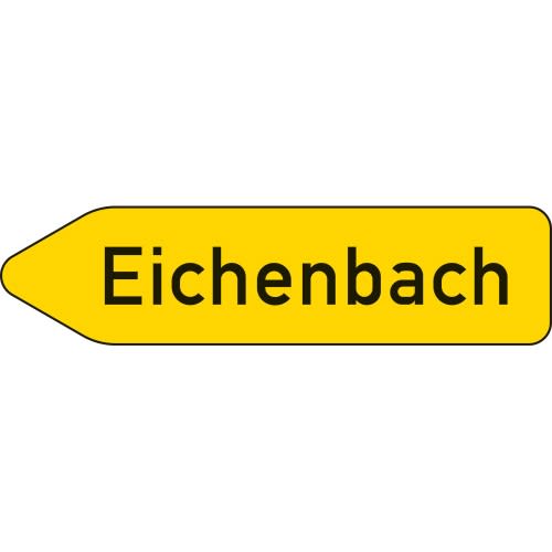 Pfeilwegweiser Verkehrsschild VZ 419-10 mit Wunschtext Eichenbach, linksweisend auf sonstigen Straßen mit geringerer Verkehrsbedeutung