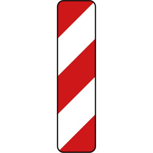 Schraffenbake Verkehrszeichen VZ 605-10 mit rotem und weißem diagonalen Streifen, Aufstellung rechts