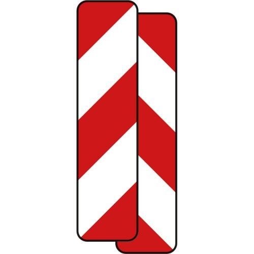 Schraffenbake -10/-20 doppelseitiges Verkehrsschild VZ 605-40 mit roten und weißen diagonalen Streifen