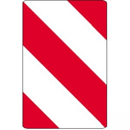 Leitplatte Aufstellung links Verkehrsschild VZ 626-20 mit roten und weißen diagonalen Streifen