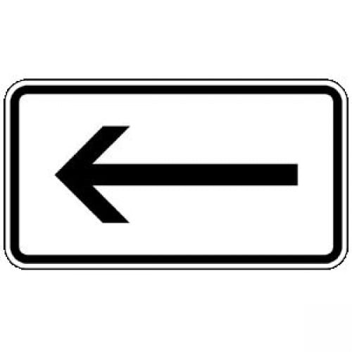 Linksweisendes Verkehrsschild VZ 1000-10 mit schwarzem Pfeil nach links auf weißem Hintergrund