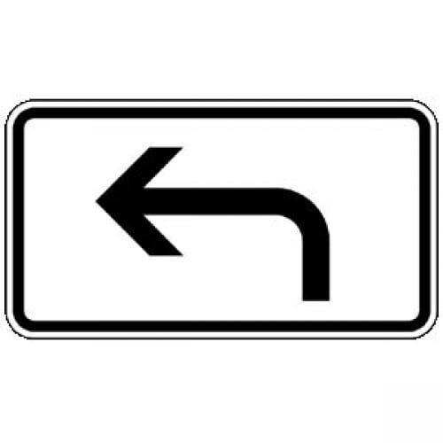 Verkehrsschild Vorankündigung linksweisend VZ 1000-11 mit schwarzem Pfeil nach links auf weißem Hintergrund