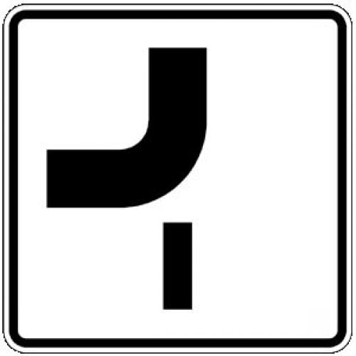 Verkehrsschild Verlauf der Vorfahrtstraße VZ 1002-14 mit schwarzer Kurve und Vorfahrtssymbol auf weißem Hintergrund