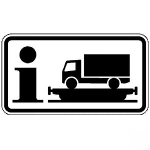 Verkehrsschild Information Rollende Landstraße mit LKW auf Bahnwagen Symbol