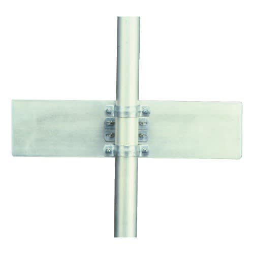 Mittelbefestigung mit Rohrschellen für Alu-Hohlkastenprofil aus Metall mit zwei Rohrschellen zur Befestigung an einem Rohr